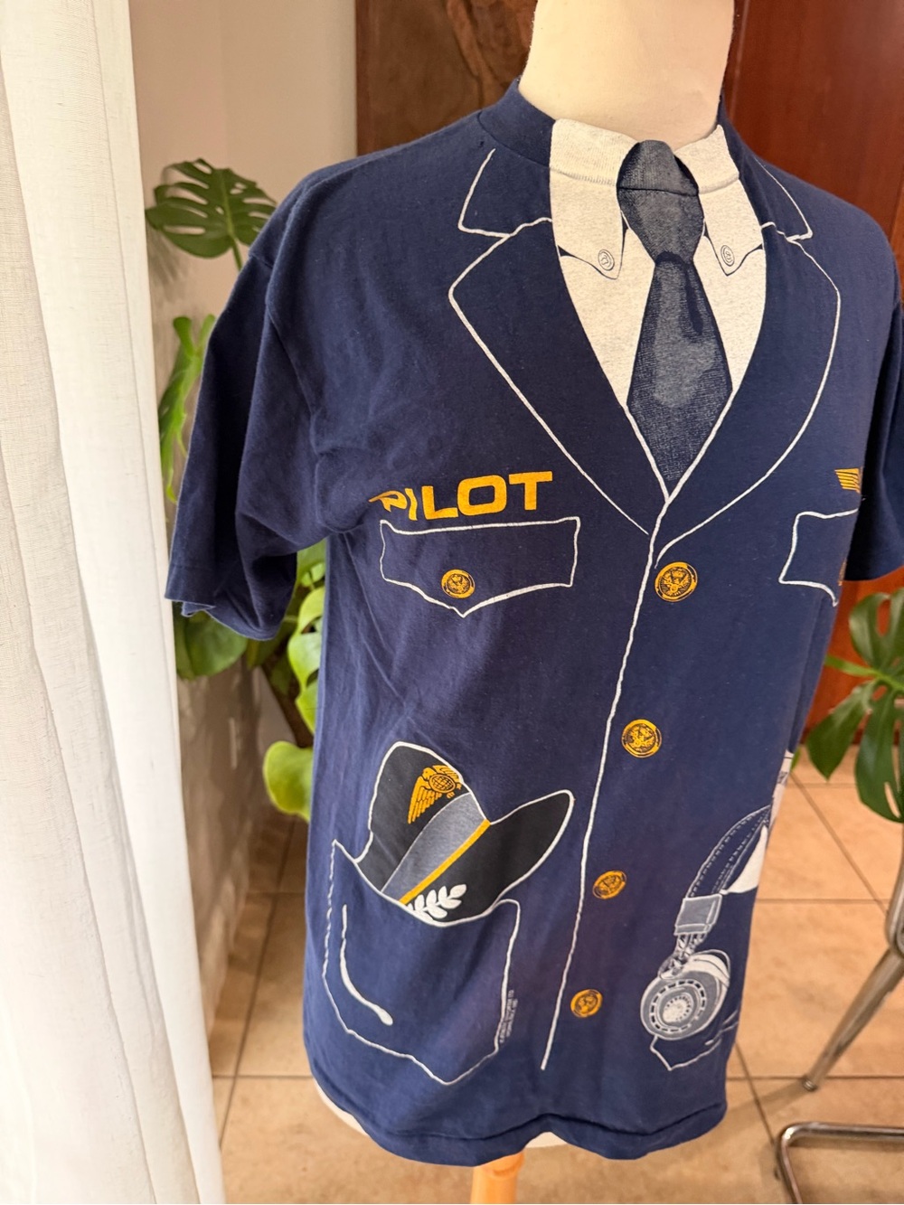 Vintage Pilot Graphic T Shirt Hanes Beefy T Single Stitch USA M